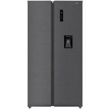 Frigorífico BGH gris oscuro de dos puertas con etiqueta energética A+ sobre fondo blanco.
