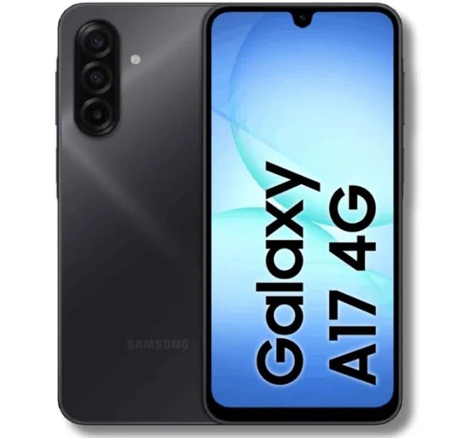 El smartphone Samsung Galaxy A17 4G se muestra por delante y por detrás en color azul claro.