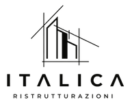 Logo di Italica Ristrutturazioni con una casa nera stilizzata e testo su sfondo bianco.