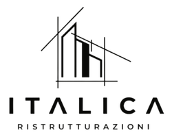 Logo di Italica Ristrutturazioni con una casa nera stilizzata e testo su sfondo bianco.