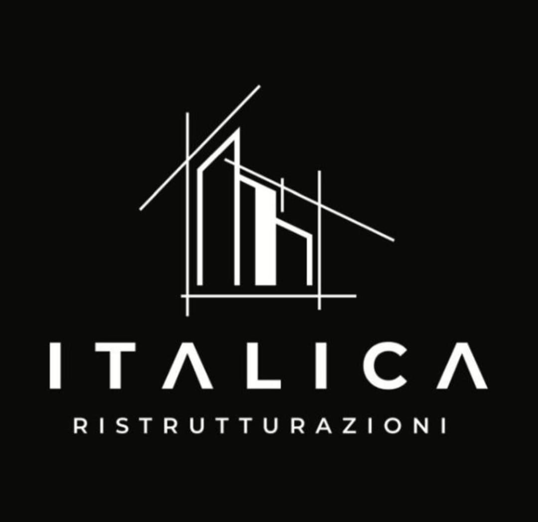 Logo nero con la scritta “ITALICA RISTRUTTURAZIONI” e sopra di esso il profilo stilizzato di una casa.