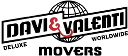 Logo for Davi & Valenti Movers. Features black text and a globe graphic. Includes the words "deluxe" and "worldwide."