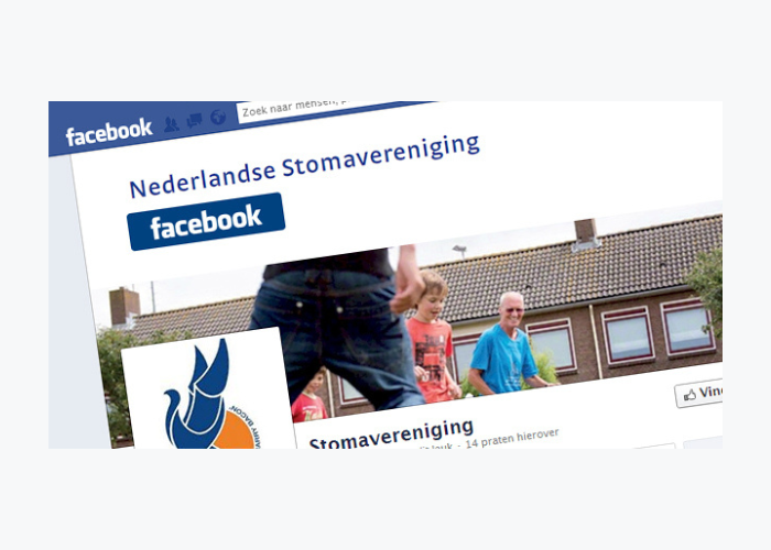 Facebook-profielpagina van Nederlands Stomaverenging met logo en mensen op een dakachtergrond.