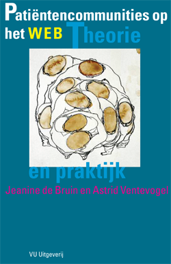 Boekcover in turquoise met witte titeltekst en een centrale abstracte illustratie van een cluster.