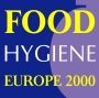 Logo van FOOD HYGIENE EUROPE 2000 met gele tekst op een blauwe achtergrond.