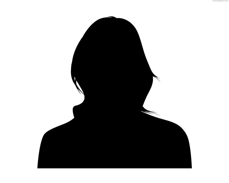 A silhouette of a woman without a face on a white background.