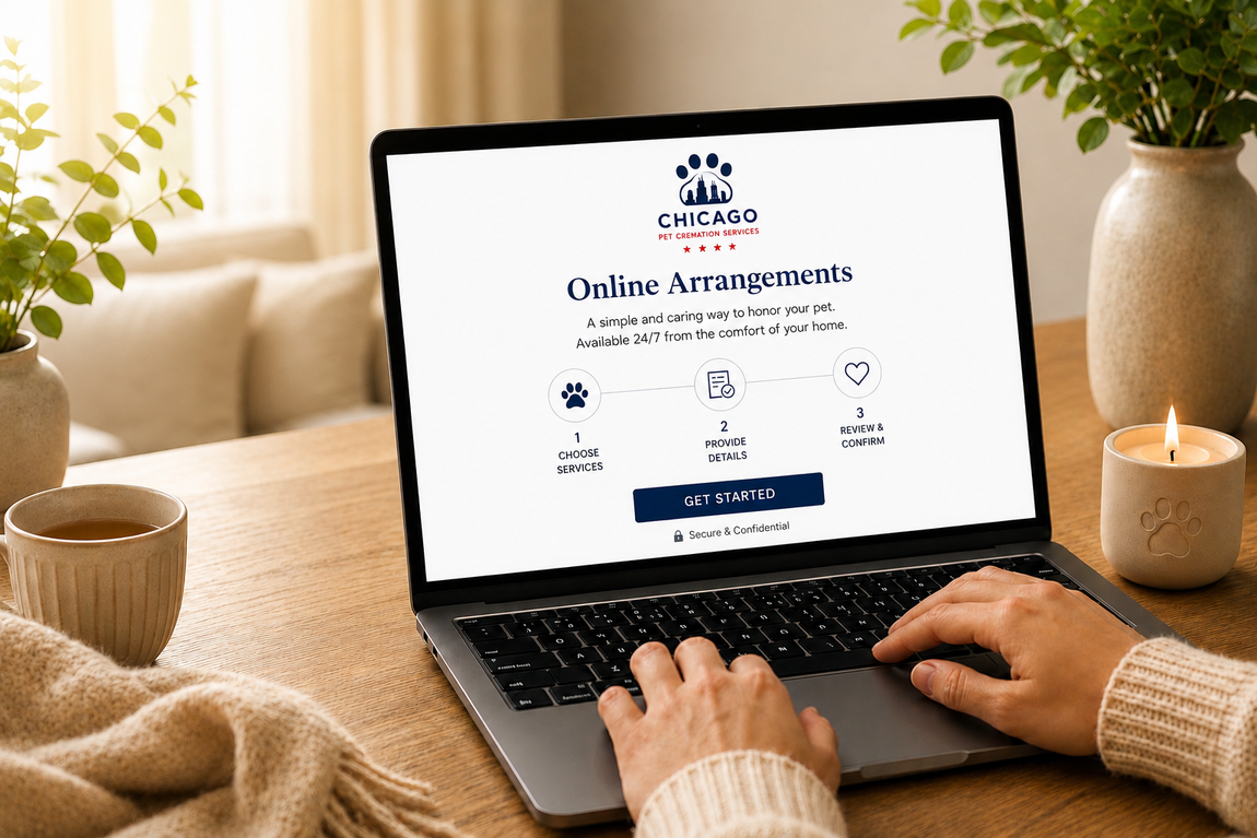 Woman sitting on a couch using a tablet; tablet displays a website with logo and a button.