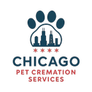 Logo for Chicago Pet Cremation Services: Blue paw print above Chicago skyline, with text "CHICAGO PET CREMATION SERVICES".