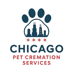 Logo for Chicago Pet Cremation Services: Blue paw print above Chicago skyline, with text "CHICAGO PET CREMATION SERVICES".
