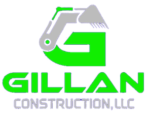 Green and gray Gillan Construction logo with excavator icon.