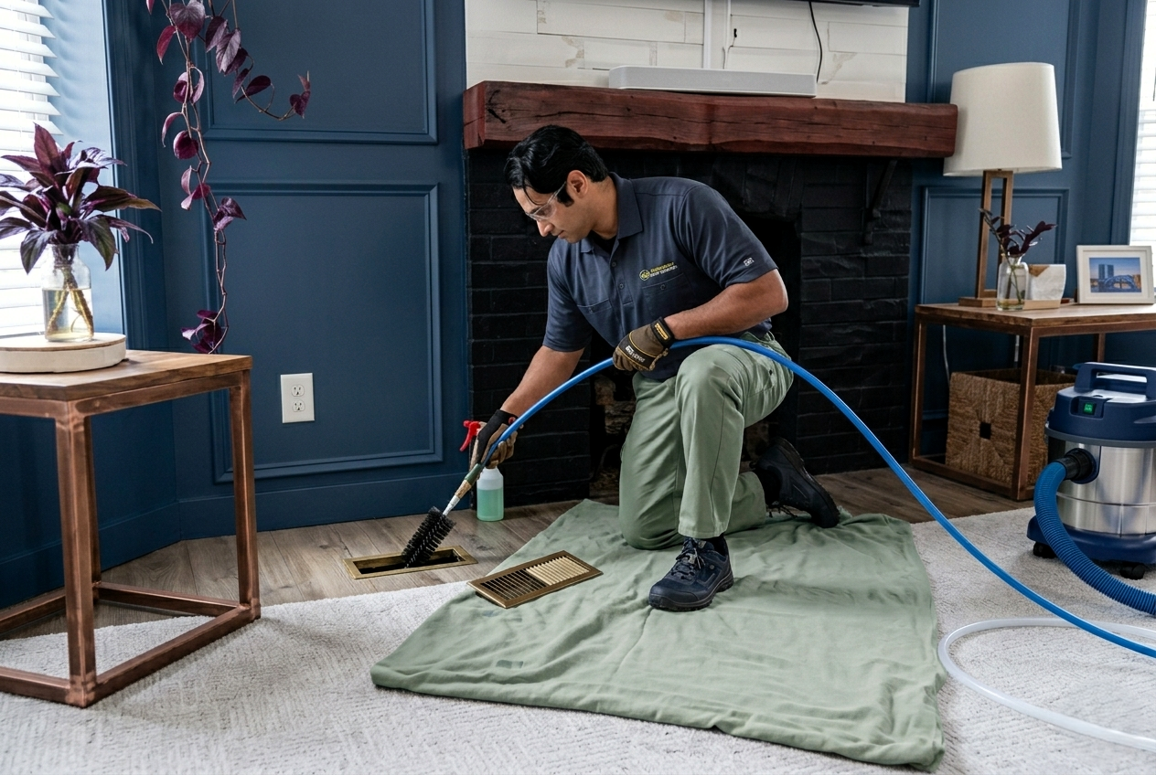 Air duct cleaning in Grand Rapids, MI showing dirt and debris.