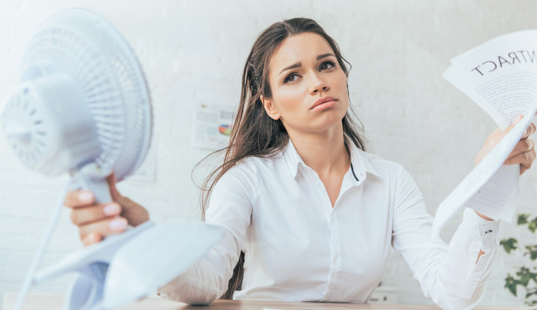 woman with electric fan
