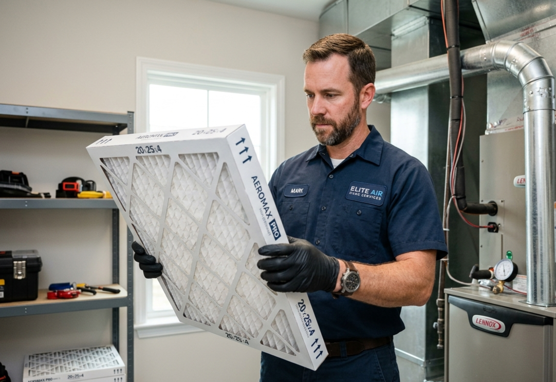 Technician in Grand Rapids, MI inspecting a clean air filter.