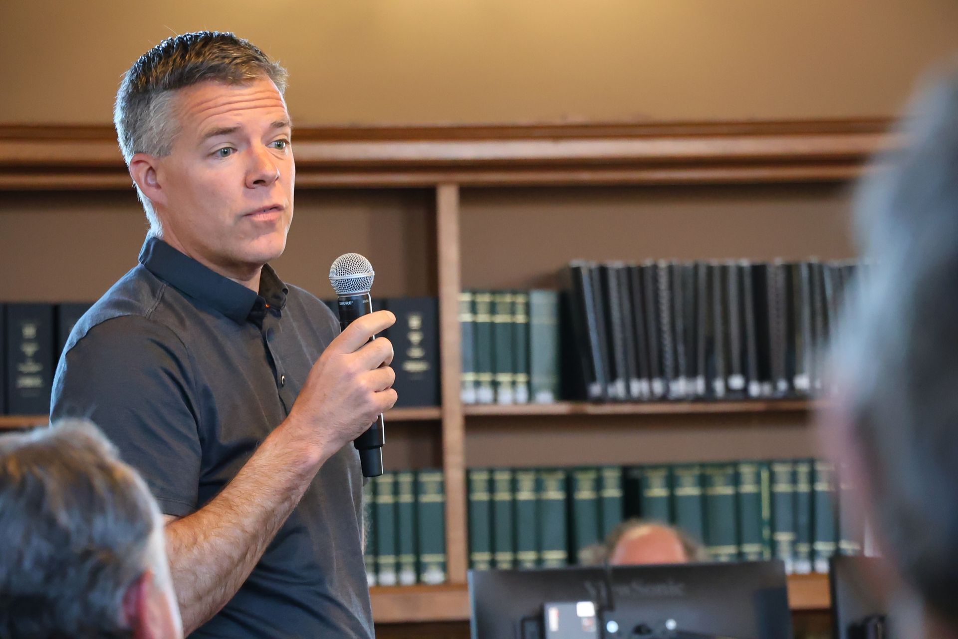 Community members ask questions of local representatives at the Northeast Kingdom Chamber of Commerce's monthly Legislative Breakfast in Saint Johnsbury, Vermont. 
