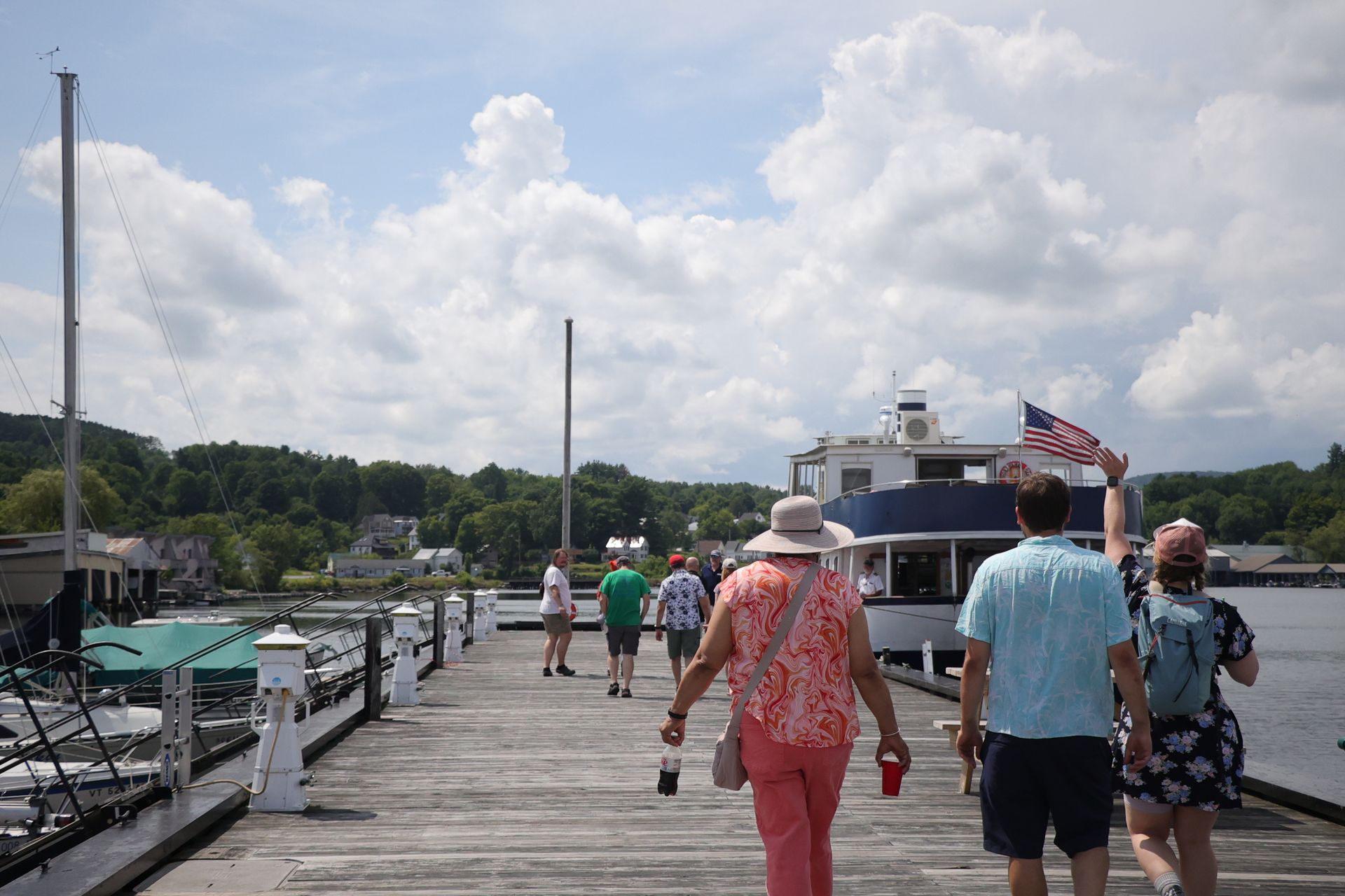 New Vermonters and long-time locals get ready to board the Northern Star for a cruise along Lake Memphremagog in Northern Vermont. 