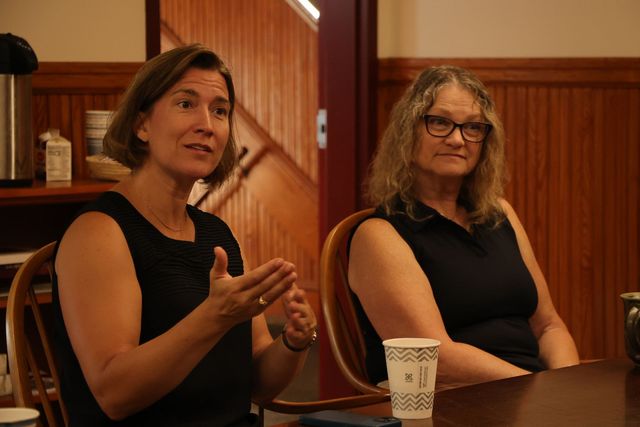 NEK  Chamber of Commerce Executive Director Loralee Tester leading the conversation at Wednesday's Coffee & Connections in Lyndon Vermont. 