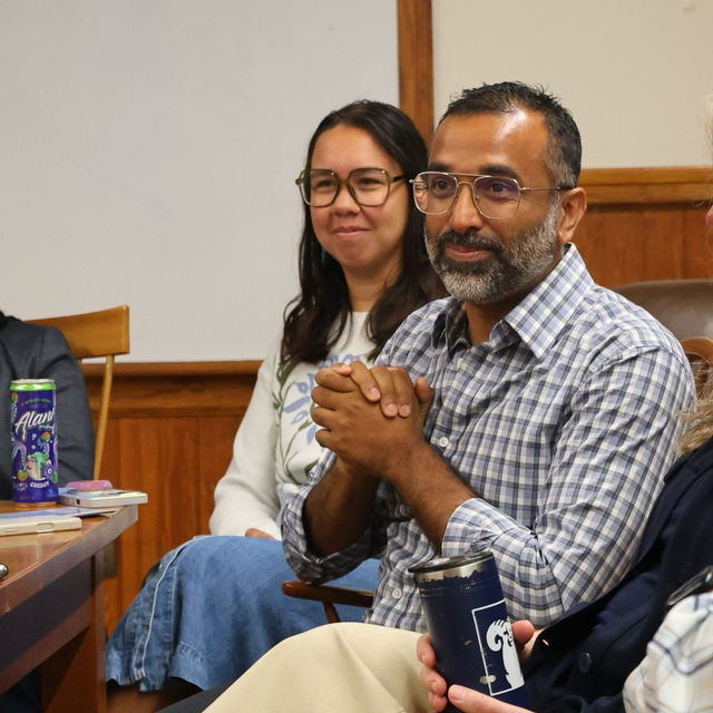 Dr. Umair Malik of Blue Spruce Health speaks to business owners and community members about healthcare options at September's Coffee and Connections hosted by the Northeast Kingdom Chamber of Commerce in Lyndon Vermont.