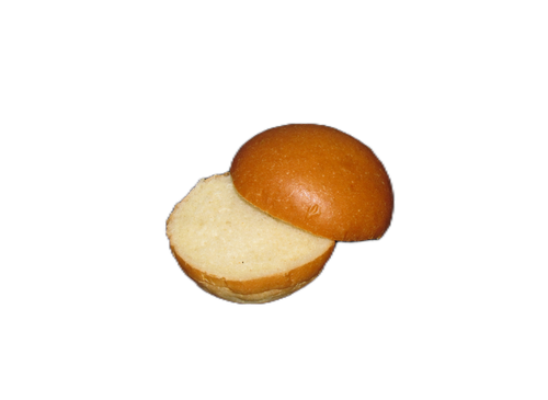 A bun that has been cut in half on a white background