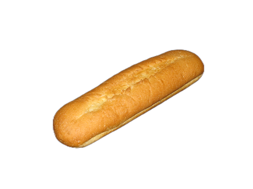 A long loaf of bread is sitting on a white surface.