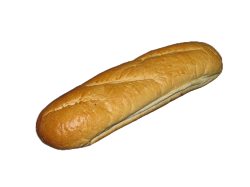 A long loaf of bread on a white background