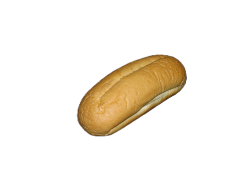 A hot dog bun is sitting on a white surface.