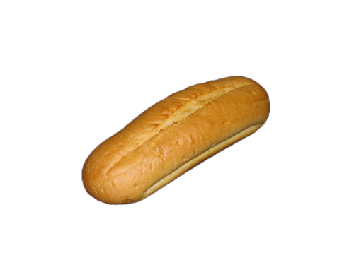 A long loaf of bread on a white background