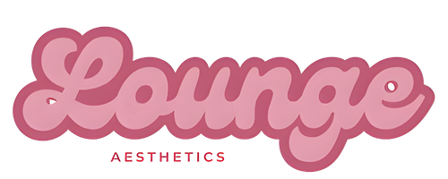 Logo for Lounge Aesthetics with the word "Lounge" in pink cursive script, and "AESTHETICS" in small dark letters below.