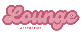 Logo for Lounge Aesthetics with the word "Lounge" in pink cursive script, and "AESTHETICS" in small dark letters below.