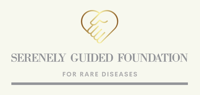 The serenely guided foundation for rare diseases logo has a hand in the shape of a heart.