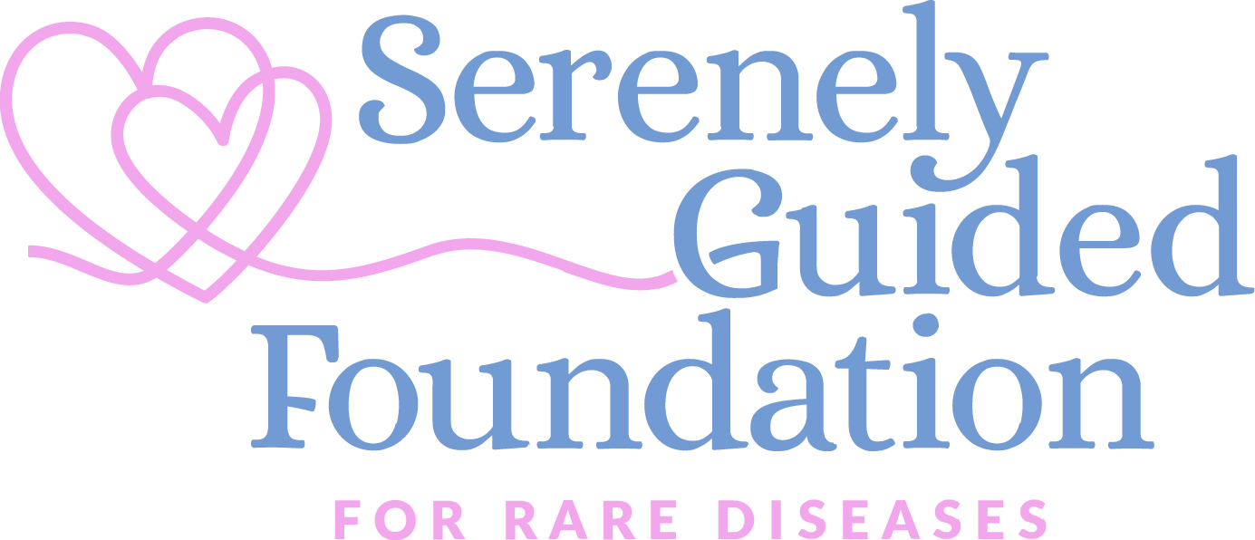 The serenely guided foundation for rare diseases logo is a handshake in the shape of a heart.