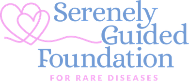 The serenely guided foundation for rare diseases logo is a handshake in the shape of a heart.