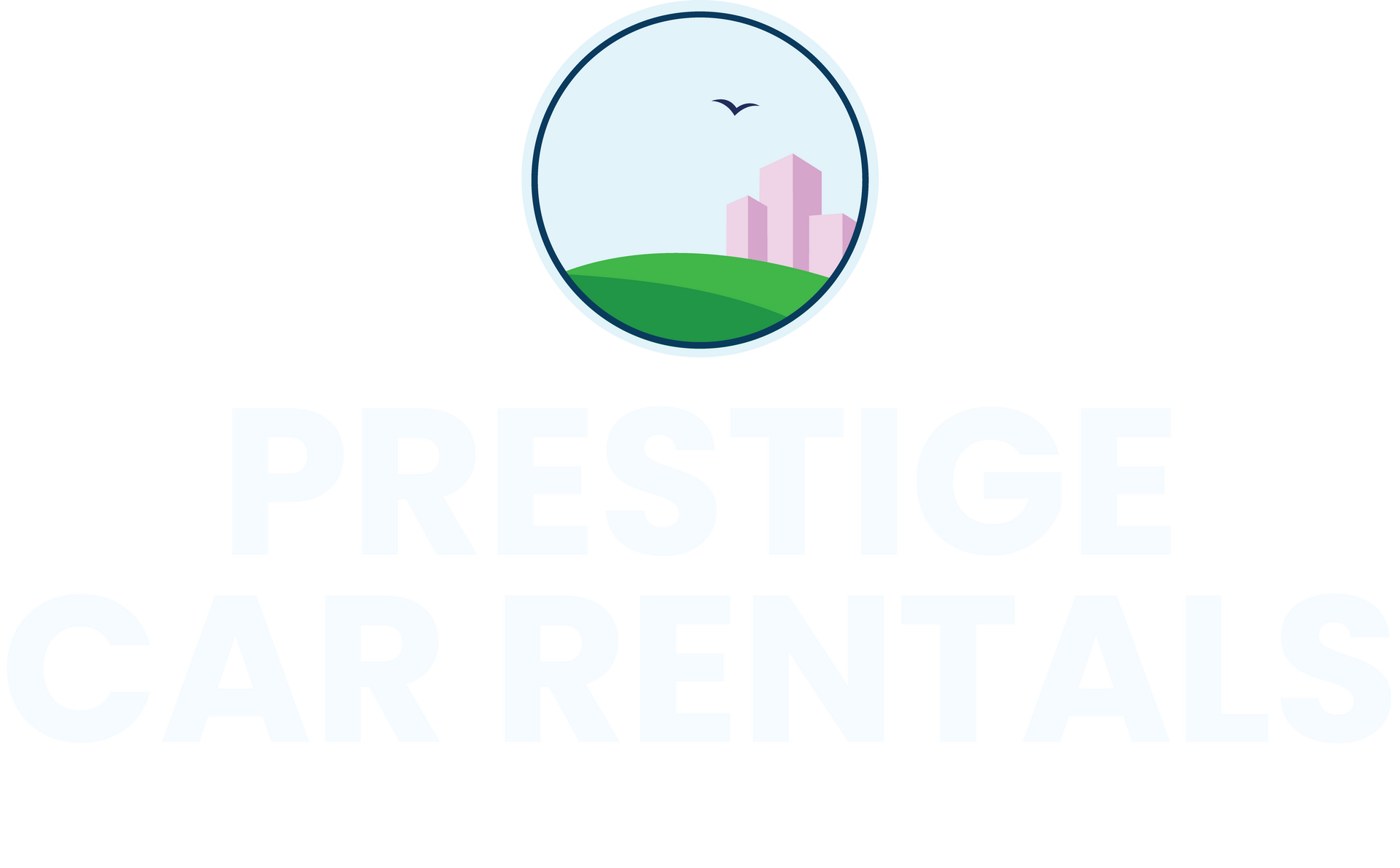 Prestige Car Rentals logo with a circular landscape icon above the name