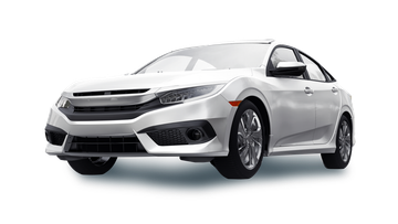 Silver sedan car on a white background, angled front-left view