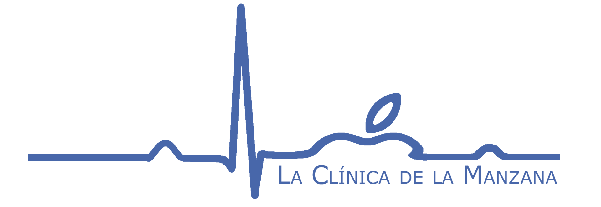The logo for la clinica de la manzana shows a heartbeat line.