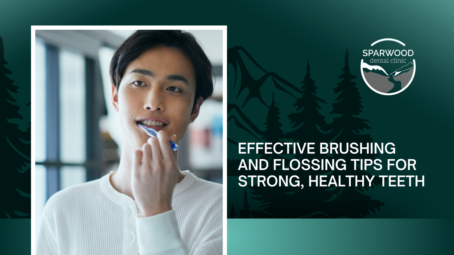 Man brushing teeth, text: