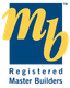 Registered Master Builders logo with yellow “m” on blue square and “Registered Master Builders” text below
