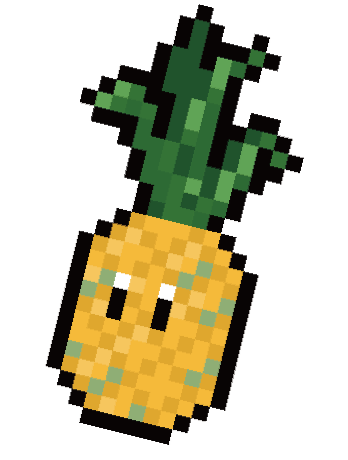 Pixel-art pineapple with green leaves on a white background