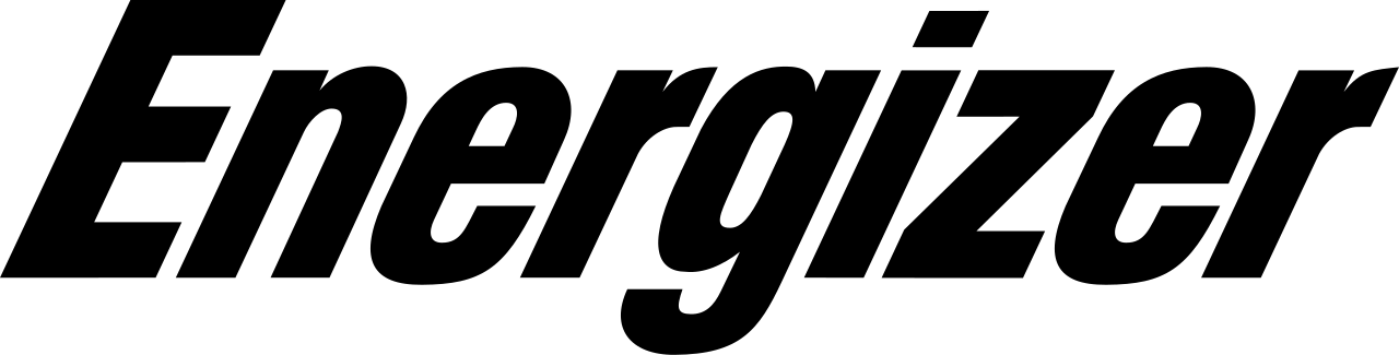 Logotipo negro de Energizer con nombre en cursiva y forma de rayo sobre la “i” sobre un fondo blanco.