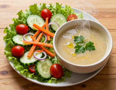 Fresh garden salad and a bowl of soup at Hope Kitchen
