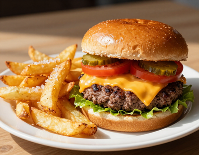 Juicy cheeseburger with fries at Hope Kitchen