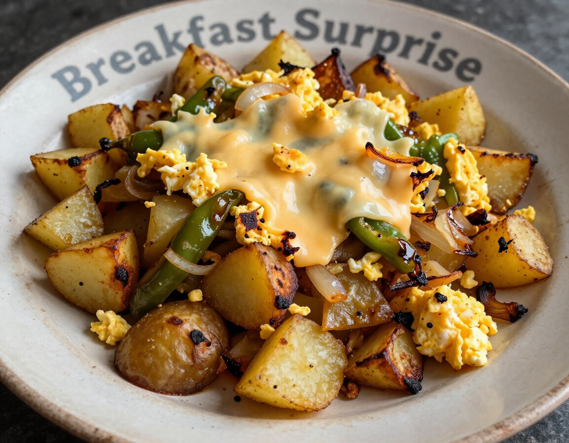 Garbage Hash with egg, onion, green peppers, and cheese