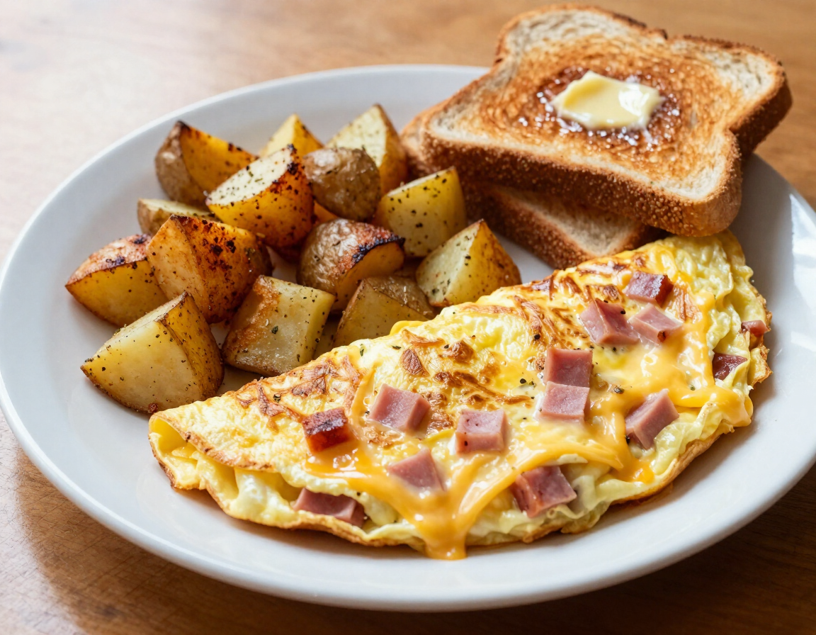 BYO Omelet with breakfast potatoes and toast