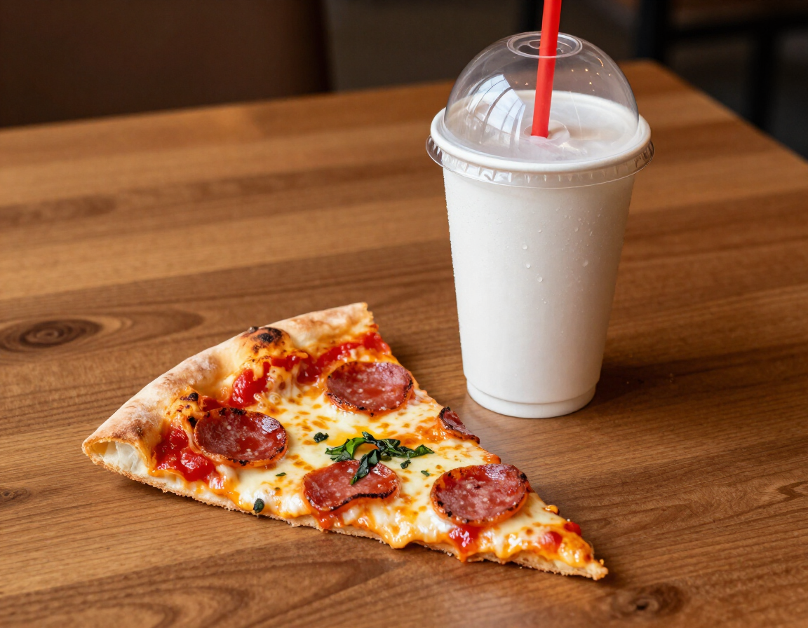Slice of Pizza With Drink, cheese or pepperoni