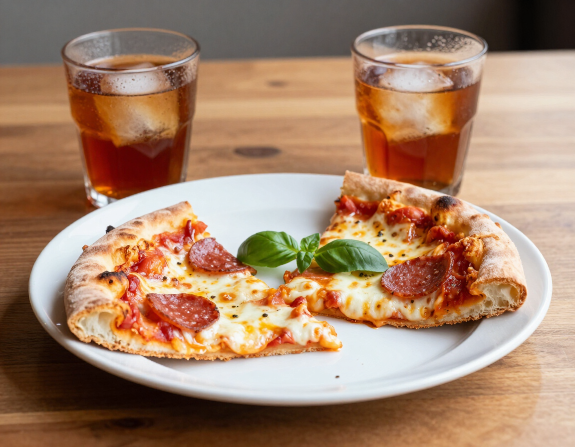 Two Slices of Pizza With Drink