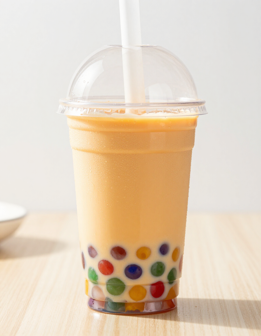 Orange Julius boba drink with color tapioca pearls