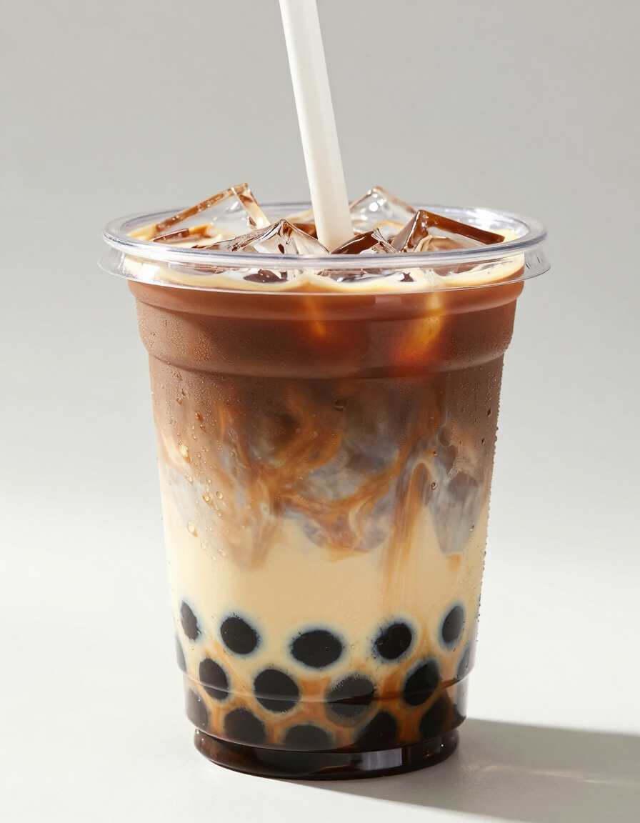 Vanilla Cold Brew iced coffee boba drink with tapioca pearls