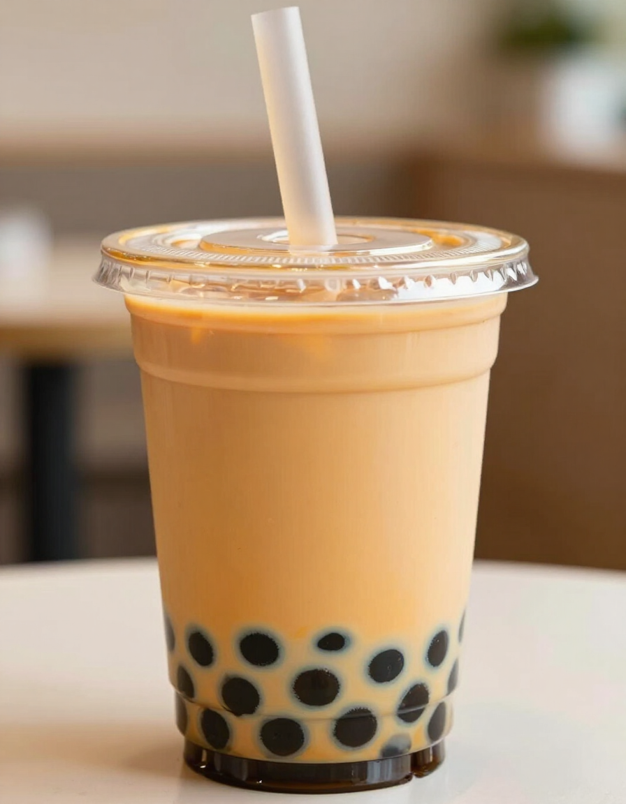 Pumpkin Spice boba drink with tapioca pearls