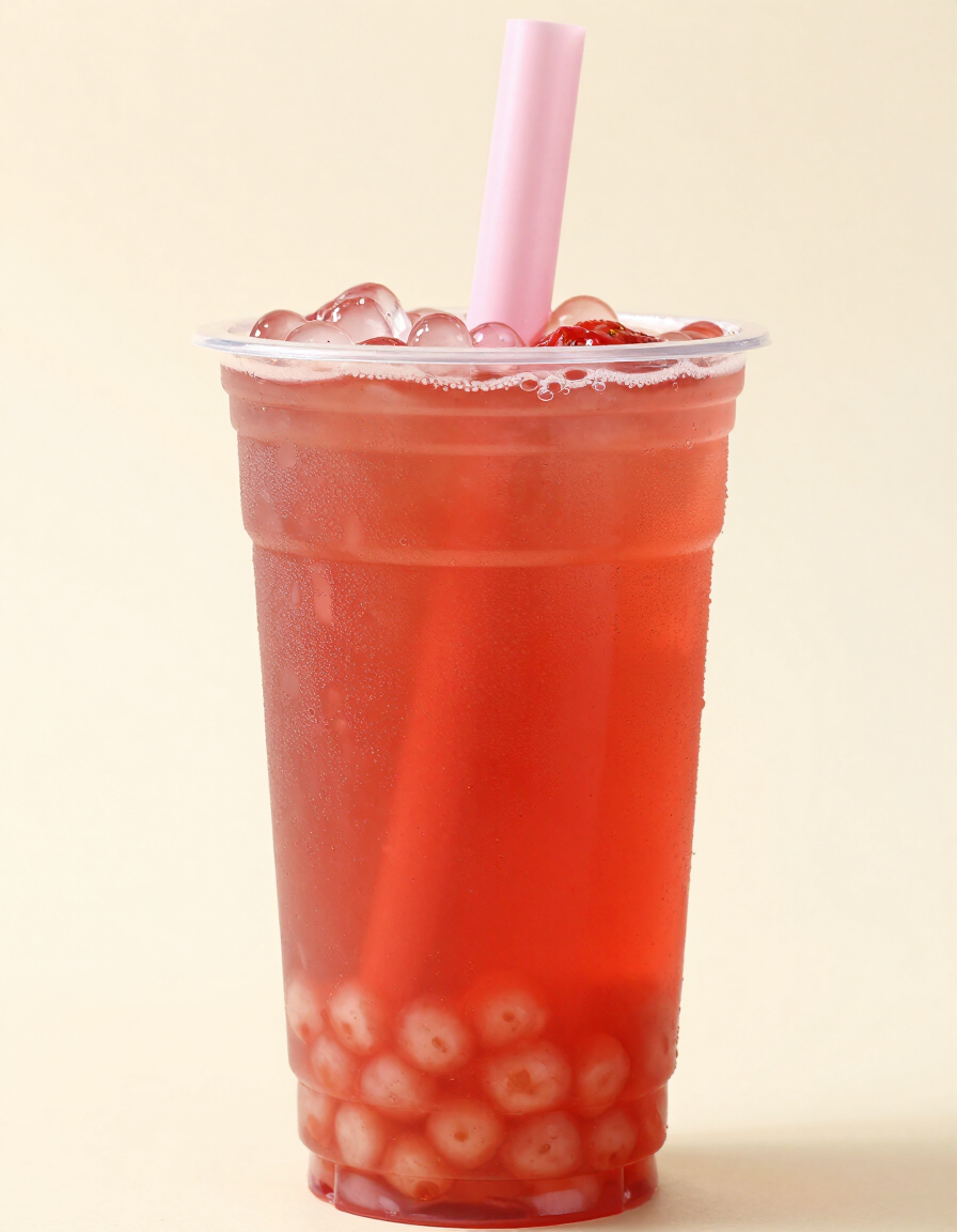Strawberry Bliss boba drink with strawberry popping boba