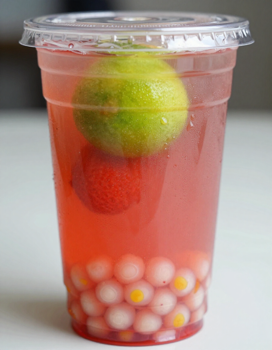 Strawberry Lime boba drink with strawberry popping boba