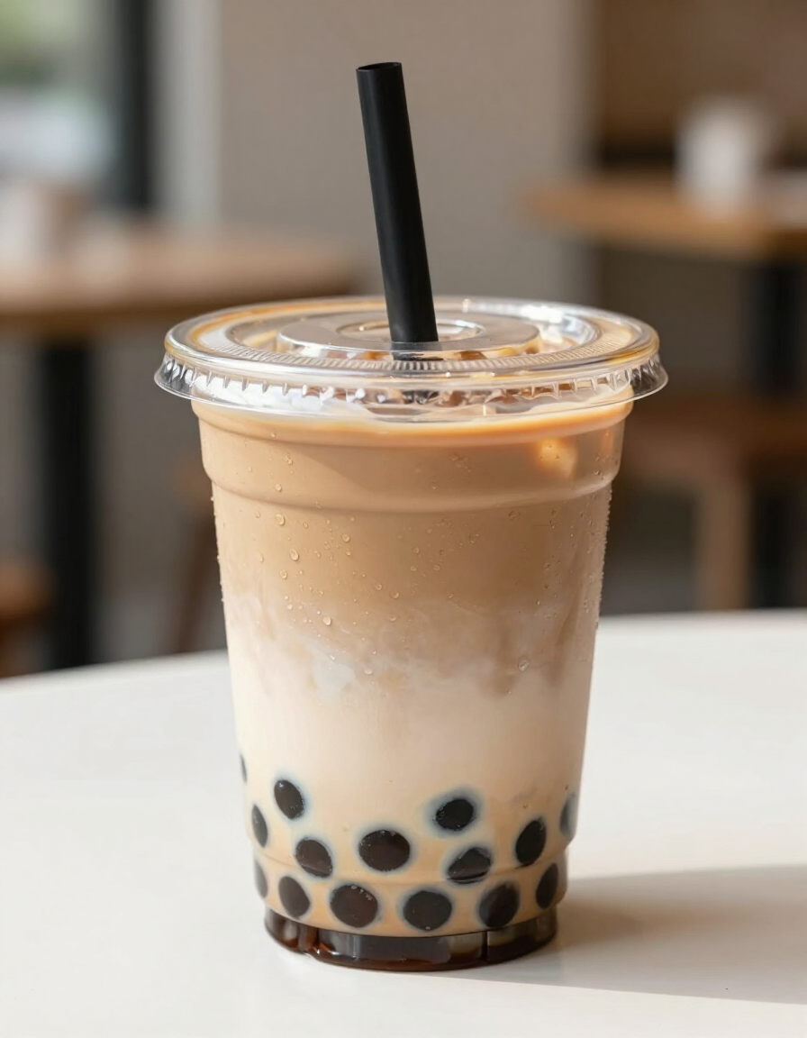 Hazelnut Latte iced coffee boba drink with tapioca pearls